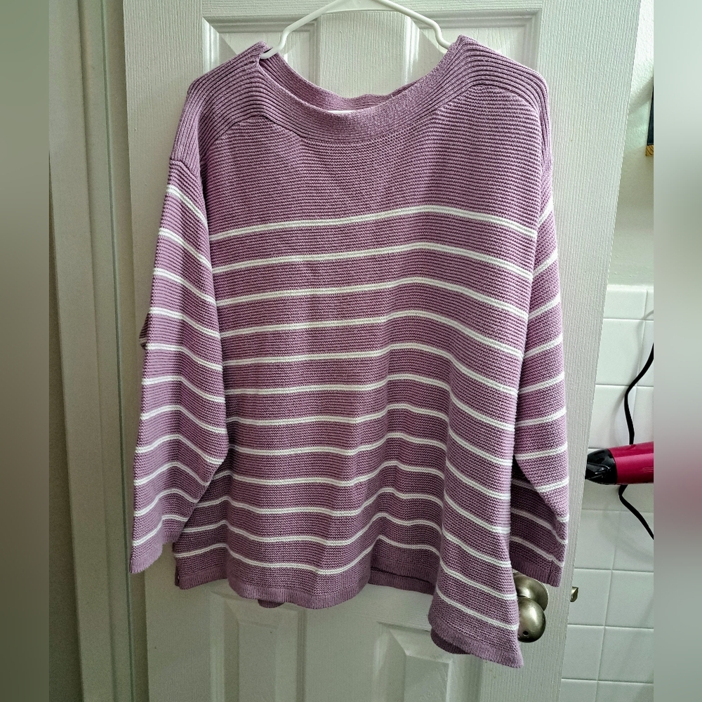Croft & Barrow Purple and White Crew Neck Sweater